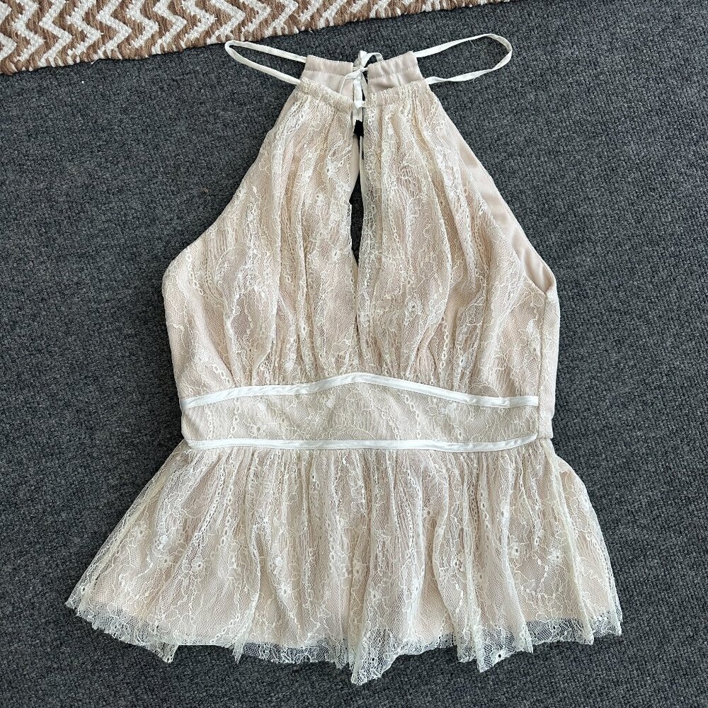 Lulus Cream Lace Womens Size Large Tank‎ Top Boho Romantic Babydoll Sleeveless